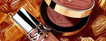YSL shimmer blush and gloss on amber candies