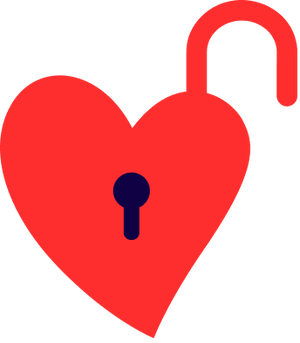 Red heart-shaped open padlock icon on a white background.