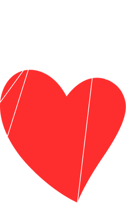 Red heart marionette puppet suspended by white strings on a white background.