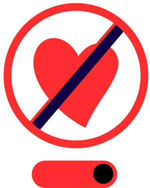 Red prohibited heart icon with a toggle switch button below.