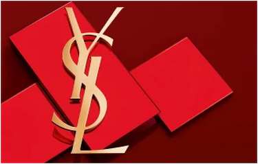 Red background featuring three red boxes and a prominent gold "YSL" logo.