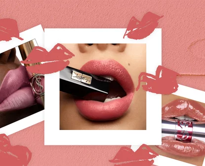 Promotional banner for National Lipstick Day featuring images of lips and lip products, with the text "Find your perfect lipstick this National Lipstick Day."