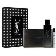 MYSLF Eau de Parfum Holiday set with fragrance bottle, travel size, and couture pouch in a YSL box.
