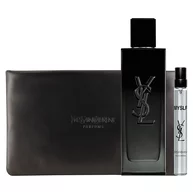 MYSLF Eau de Parfum Holiday set with fragrance bottle, travel size, and couture pouch in a YSL box.