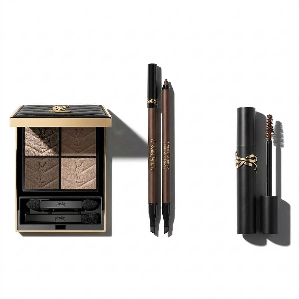 YSL eye makeup products on white background