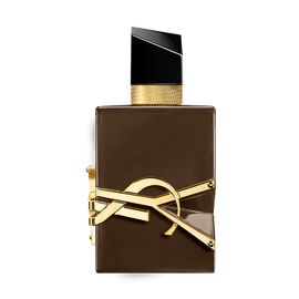 Libre Santal Couture bottle in glazed brown with oversized golden YSL Cassandre.