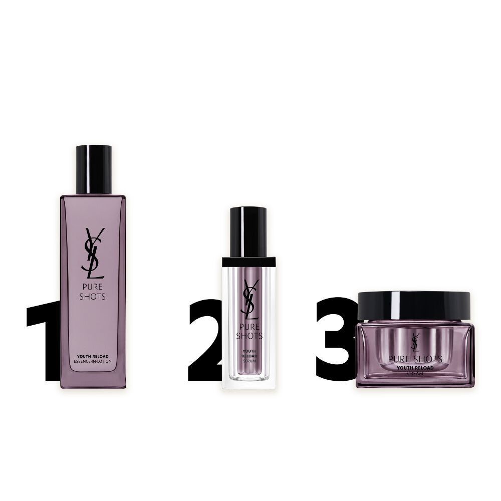 Three numbered beauty products displayed side by side