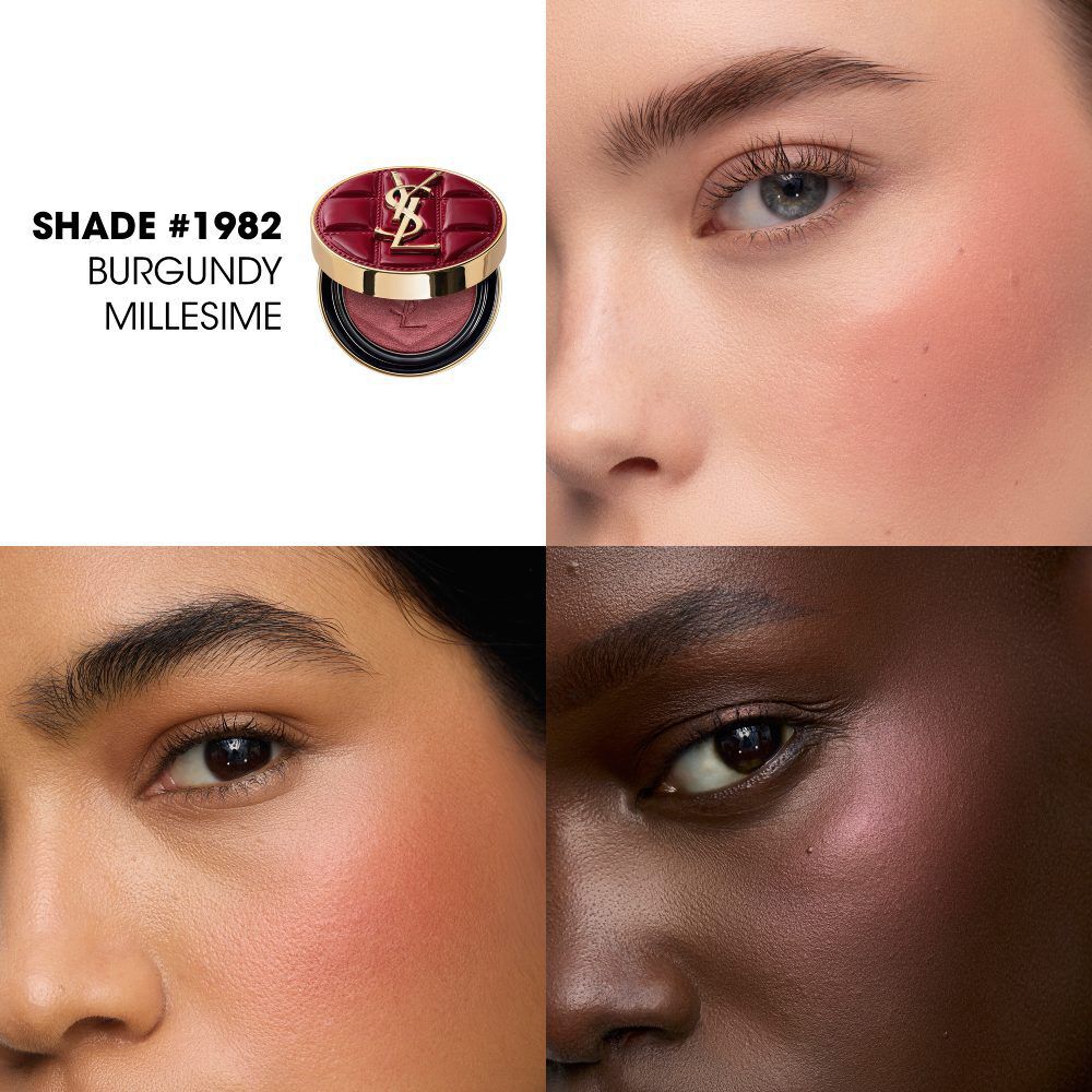 YSL Holiday makeup duo on burgundy texture strokes with palette and gloss
