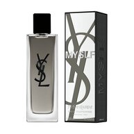 The MYSLF Eau de Toilette Intense bottle standing next to its black and silver branded outer packaging.