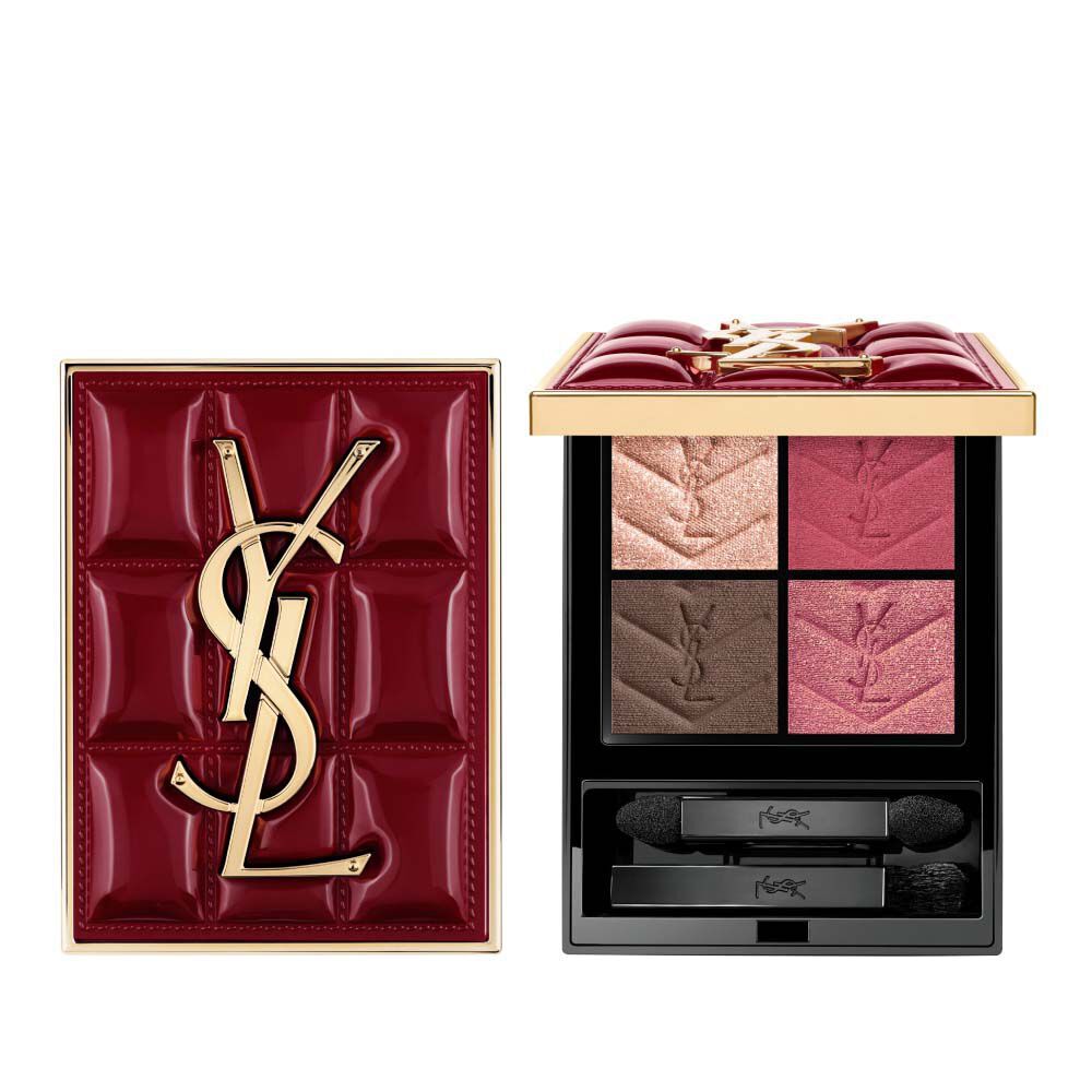 YSL Couture Mini Clutch collector edition palette with quilted burgundy case and four eyeshadow shades