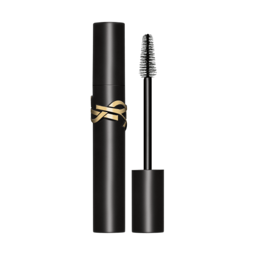 Lash Clash Mascara, open and closed, showcasing the black tube and brush with the gold YSL logo.